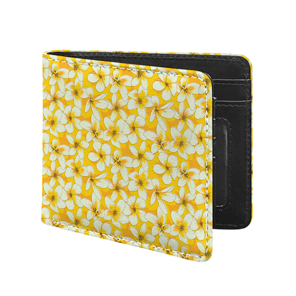 White And Yellow Plumeria Pattern Print Bifold Wallet