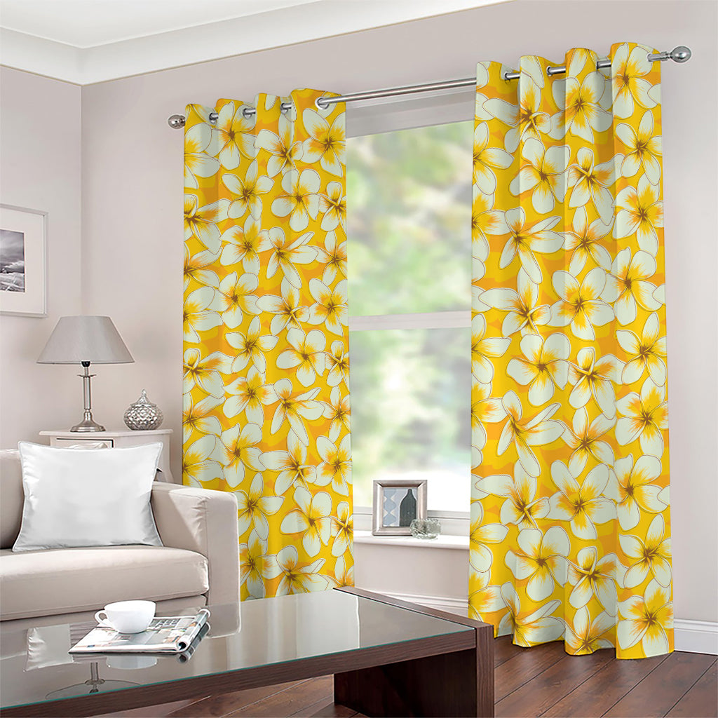 White And Yellow Plumeria Pattern Print Blackout Grommet Curtains