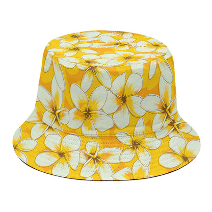White And Yellow Plumeria Pattern Print Bucket Hat