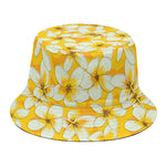 White And Yellow Plumeria Pattern Print Bucket Hat