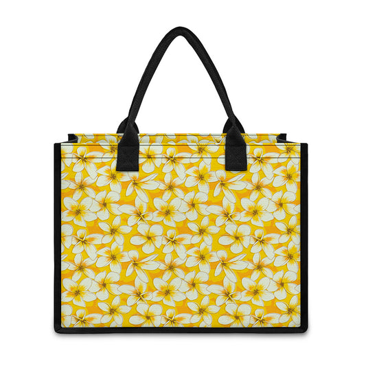 White And Yellow Plumeria Pattern Print Canvas Tote Bag