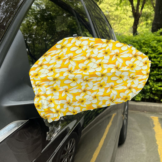White And Yellow Plumeria Pattern Print Car Side Mirror Covers