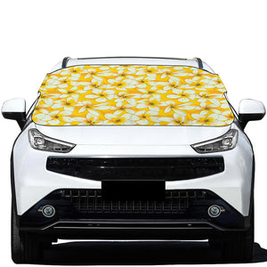 White And Yellow Plumeria Pattern Print Car Windshield Snow Cover