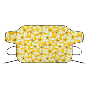 White And Yellow Plumeria Pattern Print Car Windshield Snow Cover