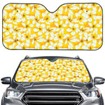 White And Yellow Plumeria Pattern Print Car Windshield Sun Shade