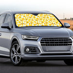 White And Yellow Plumeria Pattern Print Car Windshield Sun Shade