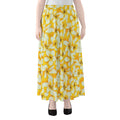 White And Yellow Plumeria Pattern Print Chiffon Maxi Skirt