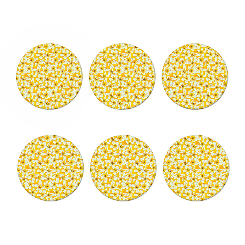 White And Yellow Plumeria Pattern Print Coaster Set