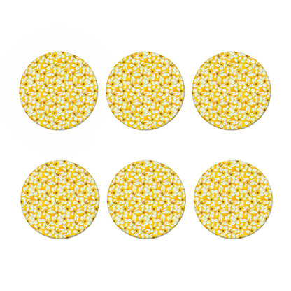 White And Yellow Plumeria Pattern Print Coaster Set