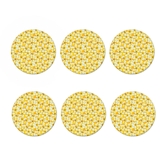 White And Yellow Plumeria Pattern Print Coaster Set