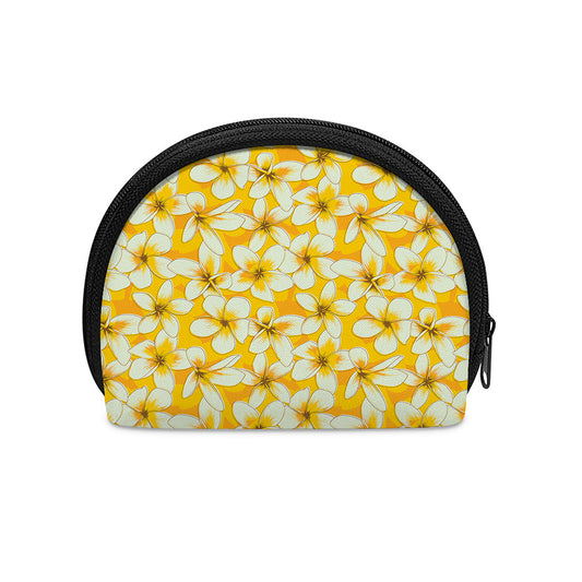 White And Yellow Plumeria Pattern Print Coin Purse