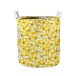 White And Yellow Plumeria Pattern Print Collapsible Laundry Basket