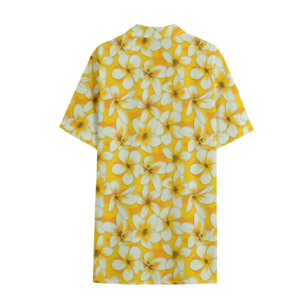 White And Yellow Plumeria Pattern Print Cotton Hawaiian Shirt