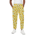 White And Yellow Plumeria Pattern Print Cotton Sweatpants