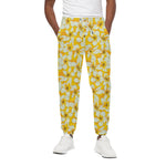 White And Yellow Plumeria Pattern Print Cotton Pants