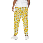 White And Yellow Plumeria Pattern Print Cotton Pants