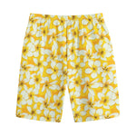 White And Yellow Plumeria Pattern Print Cotton Shorts