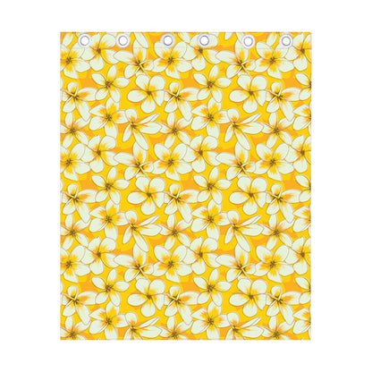 White And Yellow Plumeria Pattern Print Curtain