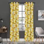 White And Yellow Plumeria Pattern Print Curtain