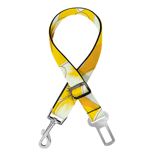 White And Yellow Plumeria Pattern Print Dog Seat Belt
