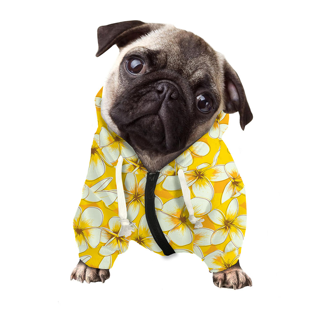 White And Yellow Plumeria Pattern Print Dog Zip Up Hoodie