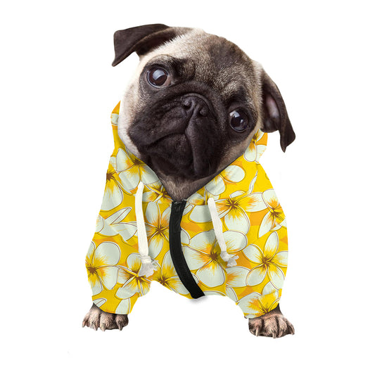 White And Yellow Plumeria Pattern Print Dog Zip Up Hoodie