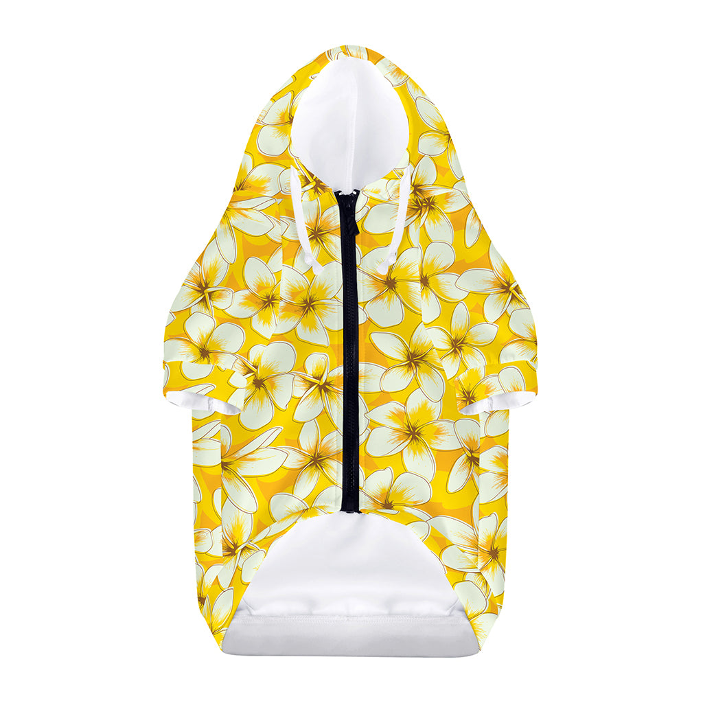 White And Yellow Plumeria Pattern Print Dog Zip Up Hoodie