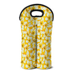White And Yellow Plumeria Pattern Print Double Neoprene Wine Tote