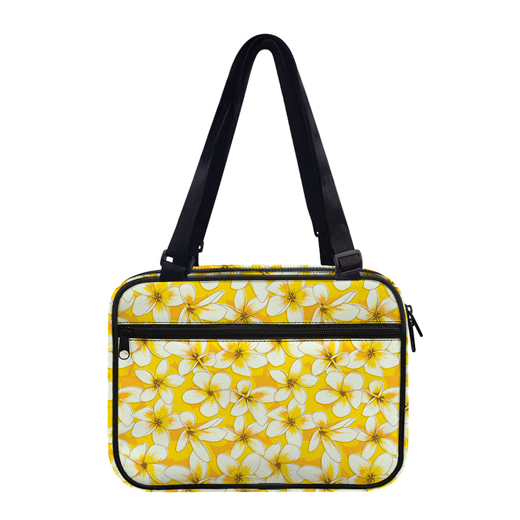 White And Yellow Plumeria Pattern Print Double Strap Bible Bag