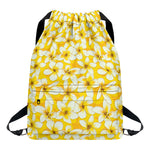 White And Yellow Plumeria Pattern Print Drawstring Backpack