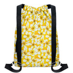 White And Yellow Plumeria Pattern Print Drawstring Backpack