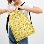 White And Yellow Plumeria Pattern Print Drawstring Backpack