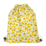 White And Yellow Plumeria Pattern Print Drawstring Bag