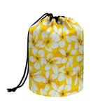 White And Yellow Plumeria Pattern Print Drawstring Makeup Bag