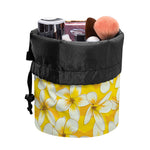 White And Yellow Plumeria Pattern Print Drawstring Makeup Bag
