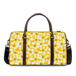 White And Yellow Plumeria Pattern Print Duffle Bag
