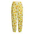 White And Yellow Plumeria Pattern Print Fleece Lined Knit Pants