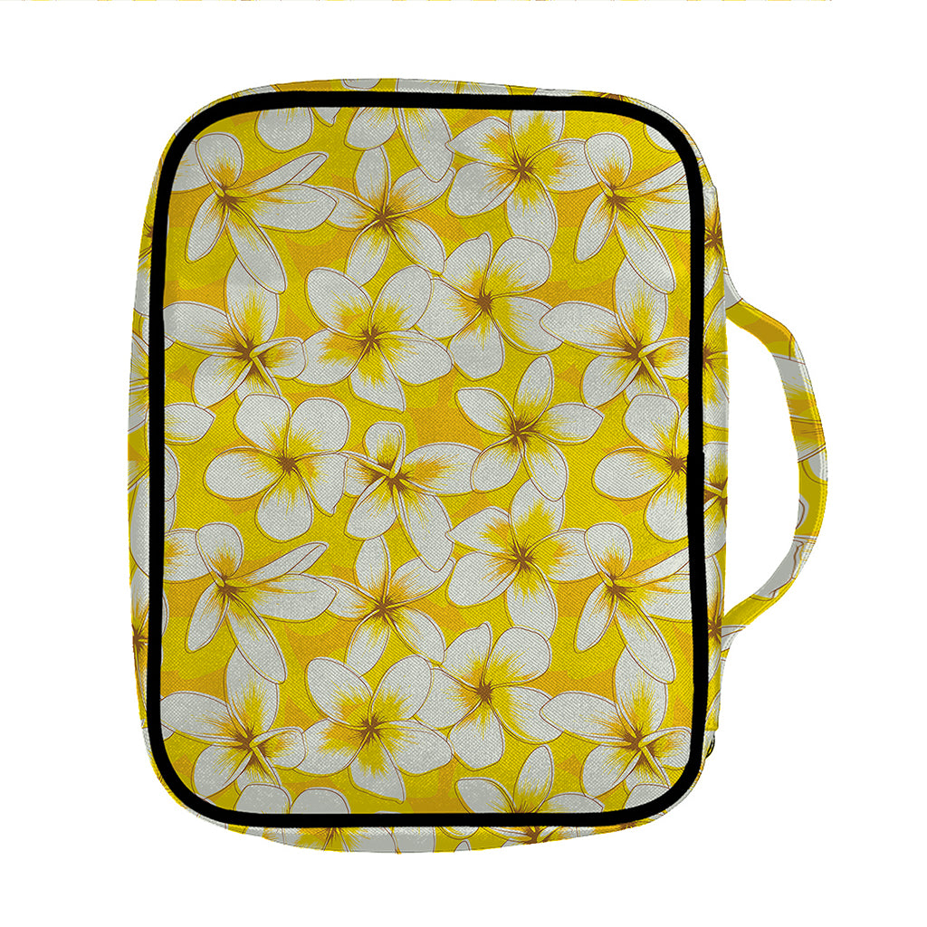 White And Yellow Plumeria Pattern Print Front Pocket Bible Bag