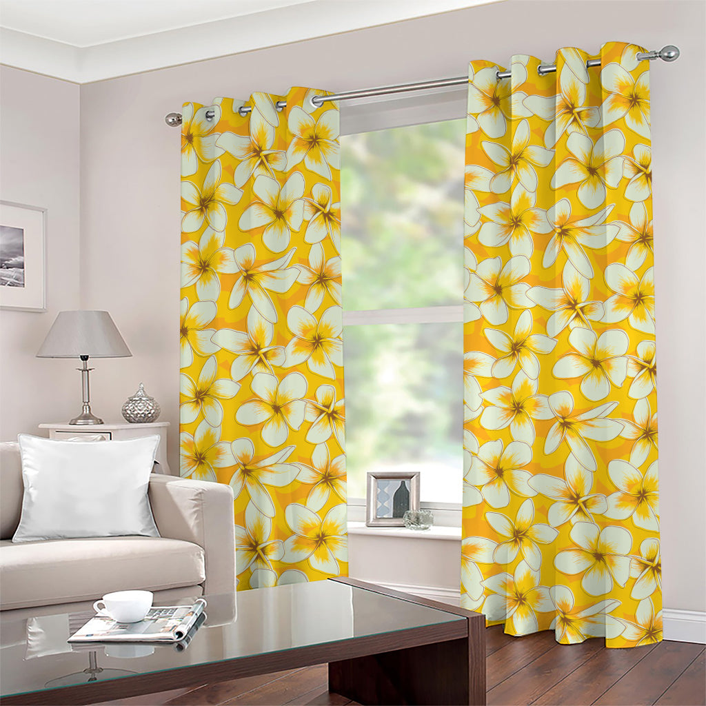 White And Yellow Plumeria Pattern Print Grommet Curtains