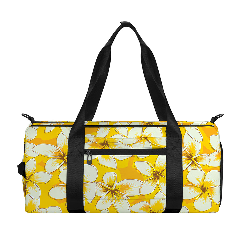 White And Yellow Plumeria Pattern Print Gym Bag