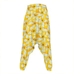 White And Yellow Plumeria Pattern Print Hammer Pants