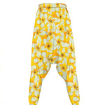 White And Yellow Plumeria Pattern Print Hammer Pants