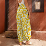 White And Yellow Plumeria Pattern Print Harem Pants