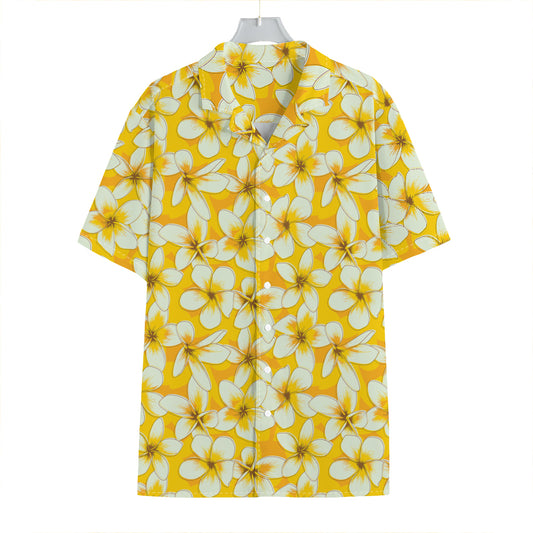 White And Yellow Plumeria Pattern Print Hawaiian Shirt