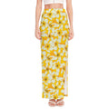 White And Yellow Plumeria Pattern Print High Slit Maxi Skirt