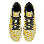 White And Yellow Plumeria Pattern Print High Top Leather Sneakers
