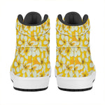 White And Yellow Plumeria Pattern Print High Top Leather Sneakers