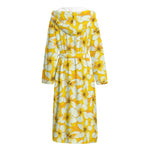 White And Yellow Plumeria Pattern Print Hooded Bathrobe