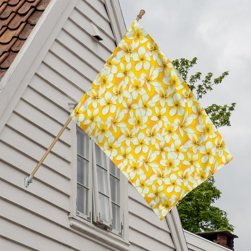 White And Yellow Plumeria Pattern Print House Flag