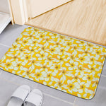 White And Yellow Plumeria Pattern Print Indoor Door Mat